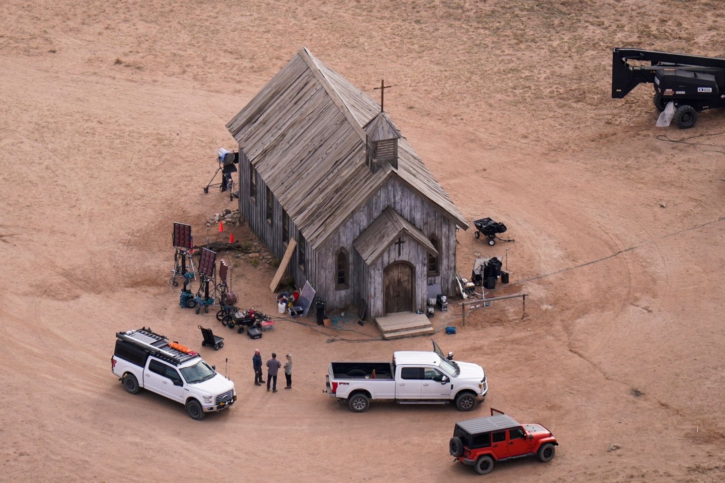 Luftaufnahme der Bonanza Creek Ranch mit dem Set des Films 