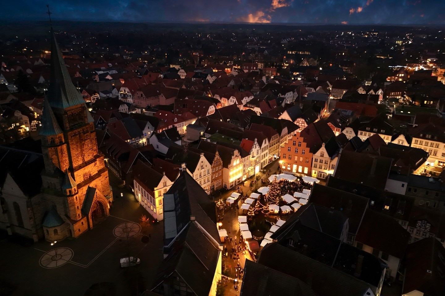 Weihnachtswäldchen,Warendorf,Nachts,Drohne,Illuminiert,